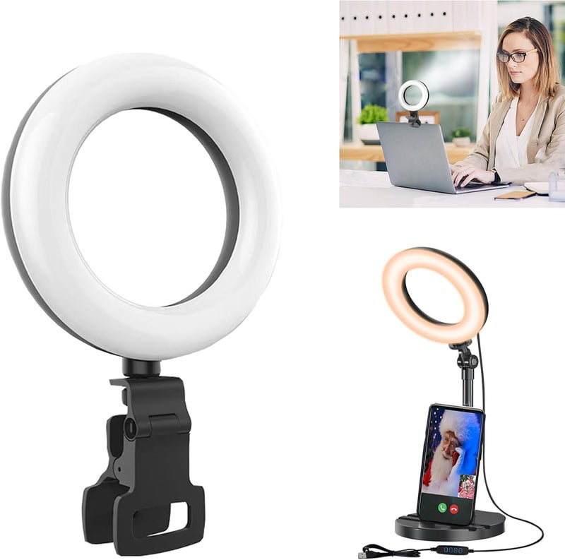 Amcuke Ring Light with Stand, Desk Ring Light with Clip Upgraded 10W 3000K-6500K Travel Desktop Light for Phone Selfie Laptop Zoom Video Makeup Vlog Tiktok Live Streaming - Image 1